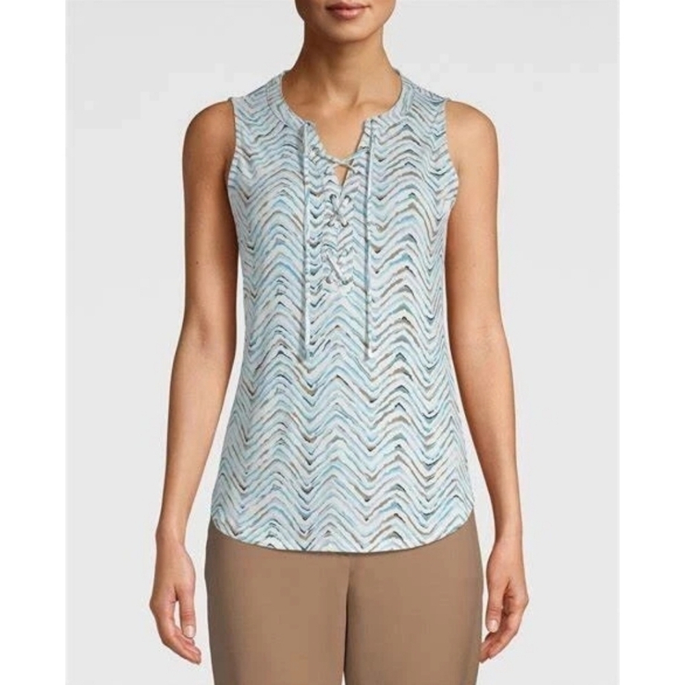 White House Black Market Rippling Water Lace-up Sleeveless Top Stretch Sz S
